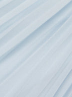 Light Blue Pleated Ruched Balloon Sleeve A-Line Midi Chiffon Dress