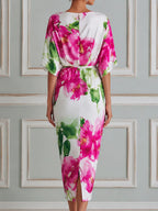 Elegant Floral Draped Midi Dress