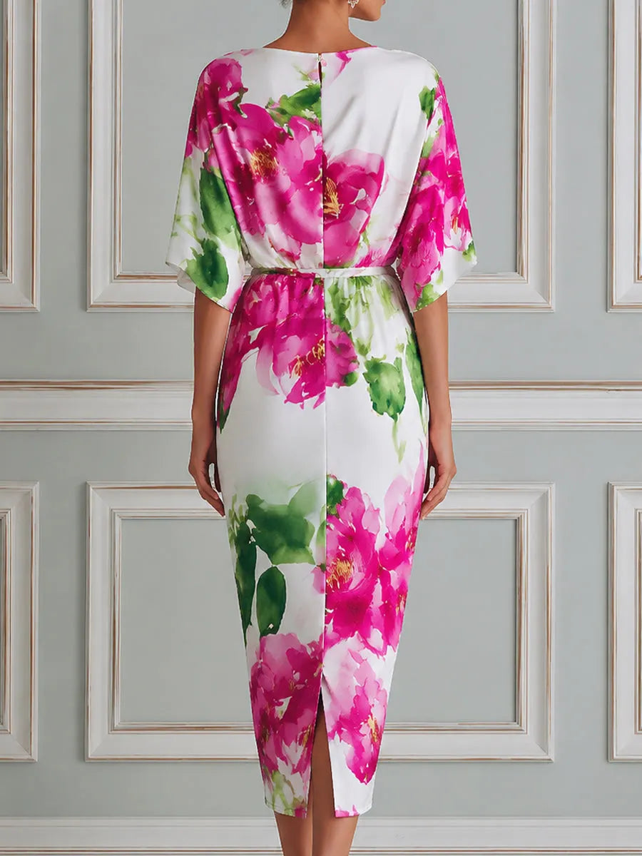 Elegant Floral Draped Midi Dress