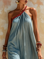 Asymmetric One-Shoulder Tencel Denim Maxi Dress