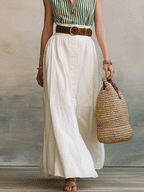 Effortless Boho Striped Top & White Maxi Skirt Set