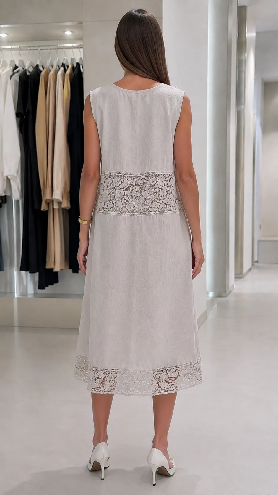 Lace Sleeveless Linen Midi Dres