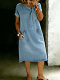 Women's Solid Color Loose Denim Pocket Dress
