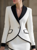 Contrast Trim Tuxedo Blazer And Skirt Set
