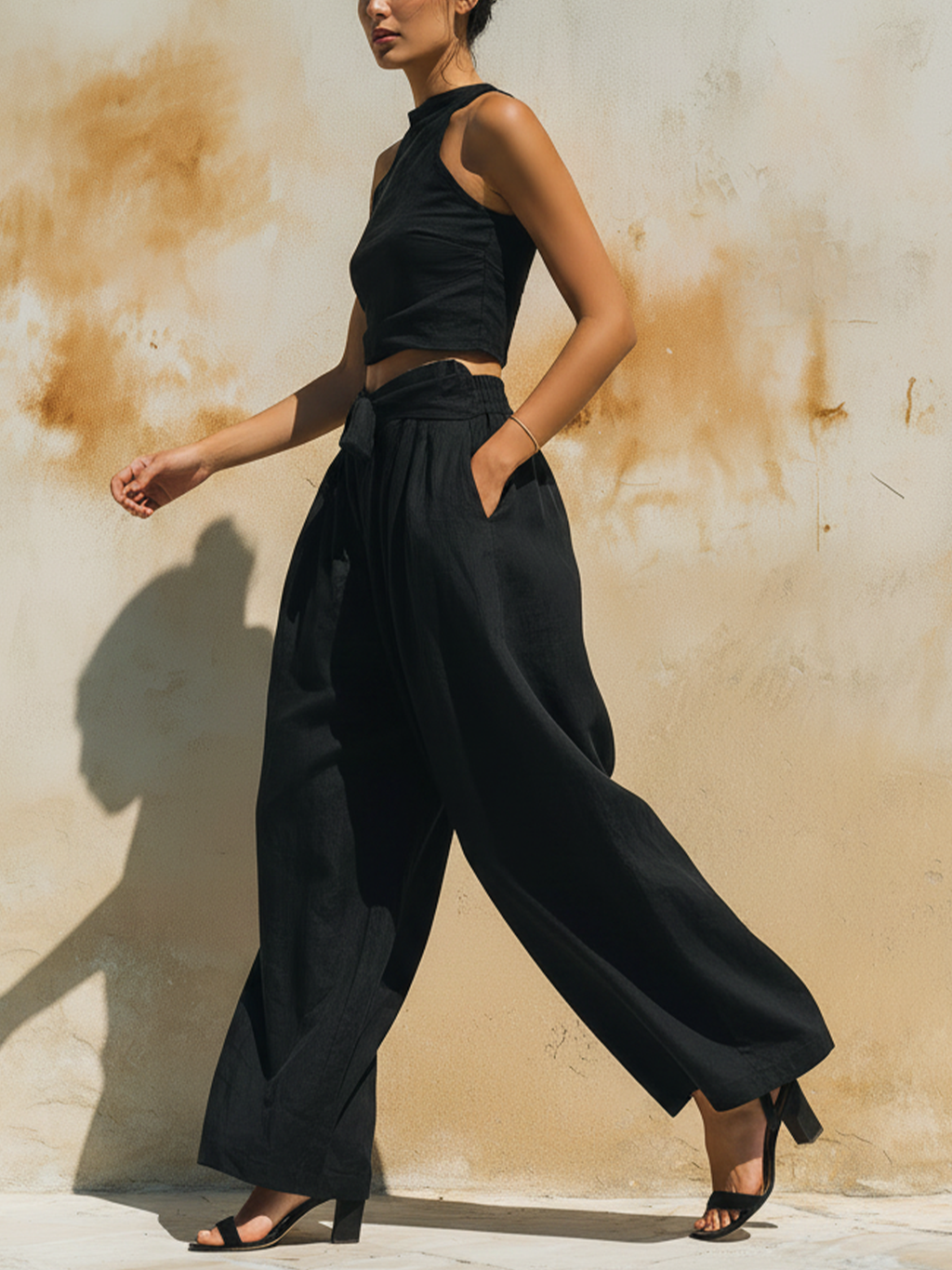 Black Linen-Blend Two-Piece Set