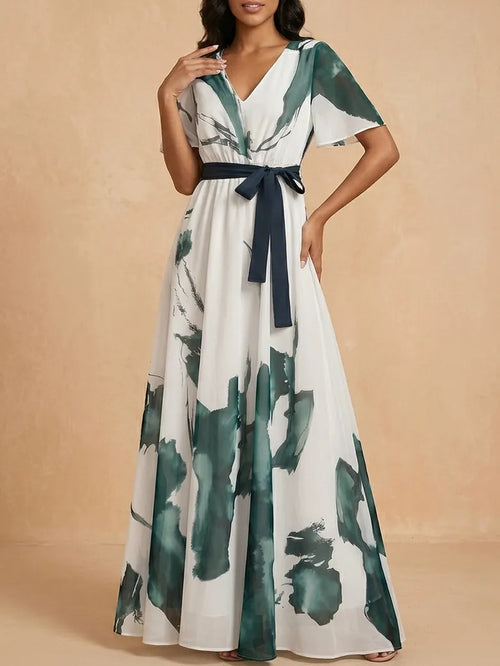 Artistic Emerald Watercolor Maxi Dress - Elegant Garden Wedding Guest Gown & Breezy Summer Party Outfit