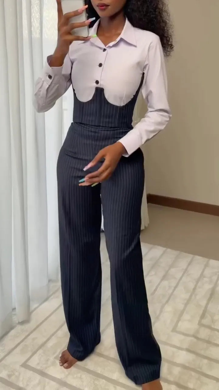 Pinstripe Gold Button Double Breasted Tailored Suit