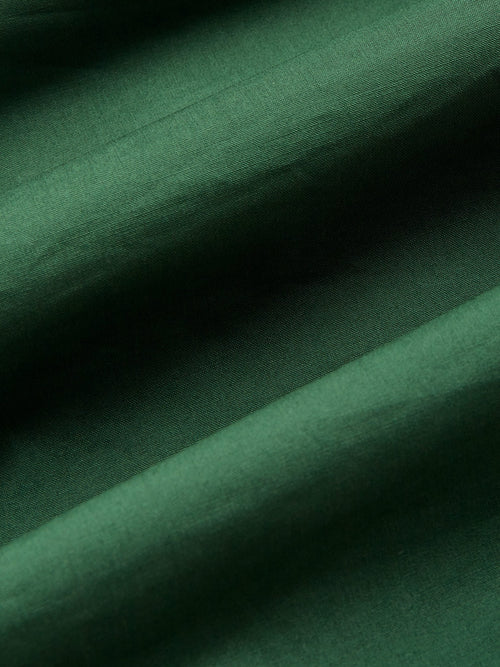 Cotton Maxi Dress, Balloon Sleeve, V neck, Plain, Vintage, Dark Green
