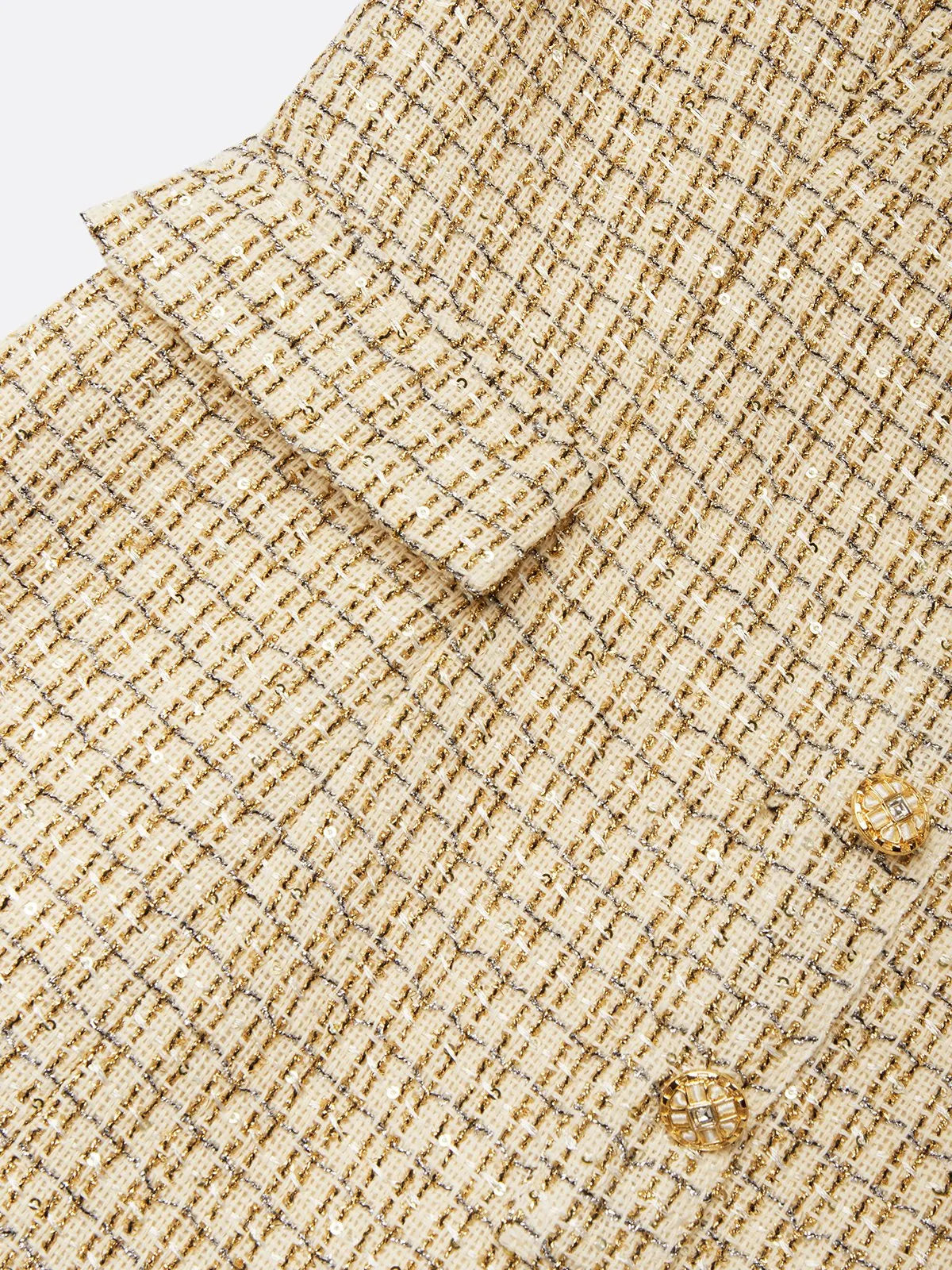 Golden Buckle Pocket Stitching Tweed Spaghetti Sleeveless Sheath Midi Dress
