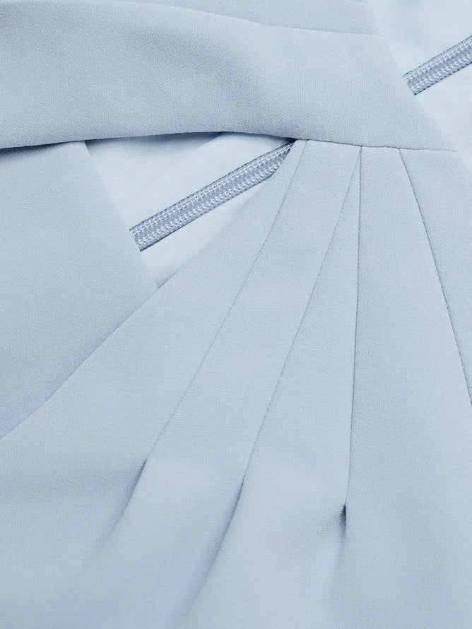 Light Blue Ruched Cotton Boat Neck Half Sleeve Sheath Midi Dress