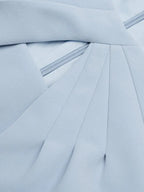 Light Blue Ruched Cotton Boat Neck Half Sleeve Sheath Midi Dress