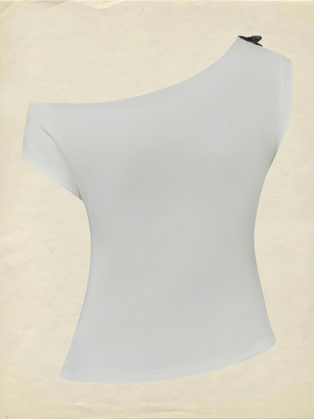 Cotton Knit Tee, Short Sleeves, Plain, 3D Floral, French Vintage, Ivory