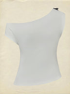 Cotton Knit Tee, Short Sleeves, Plain, 3D Floral, French Vintage, Ivory