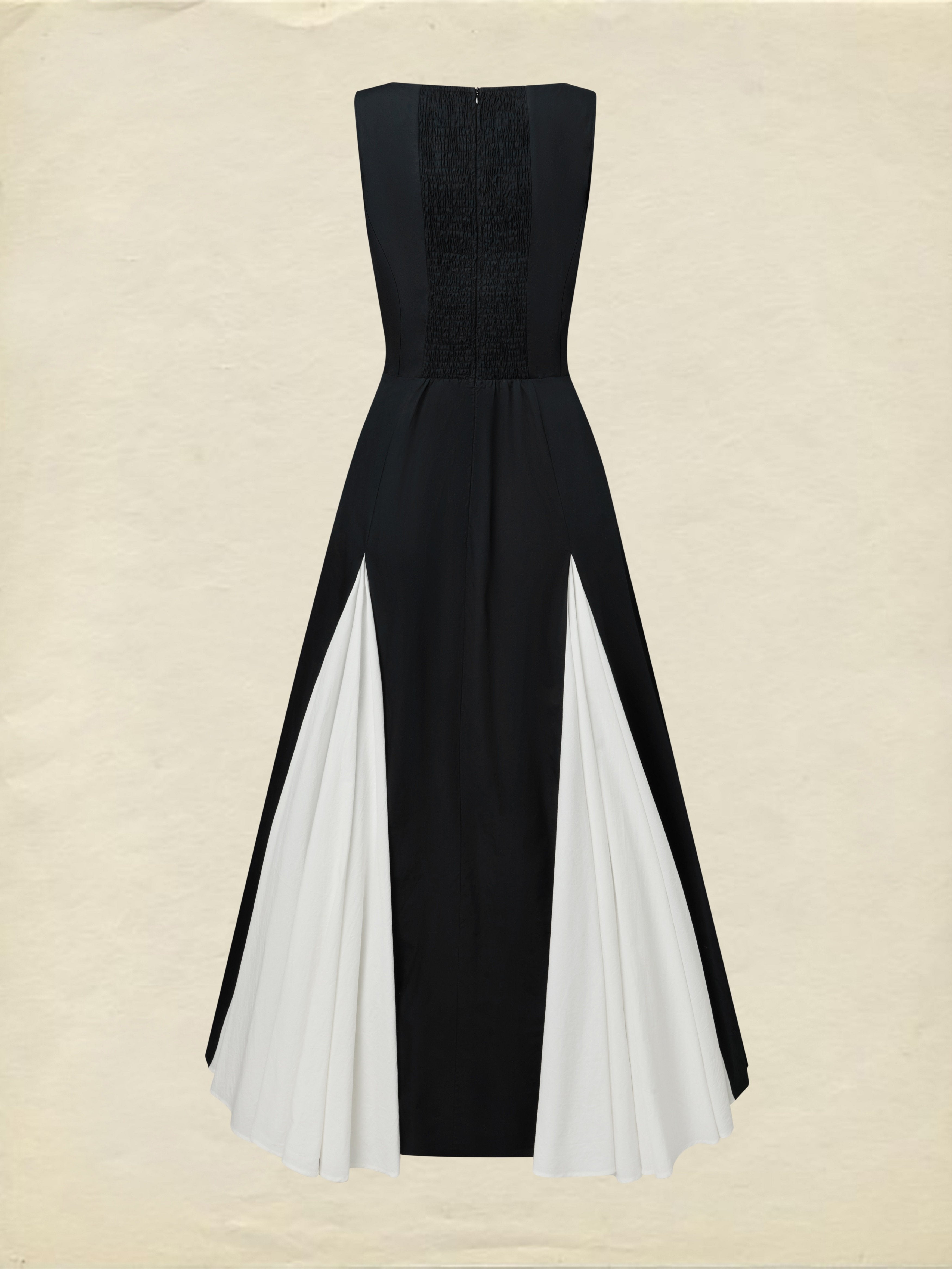 Maxi Cotton Dress, Sleeveless, V Neck, Plain, French Vintage, Black