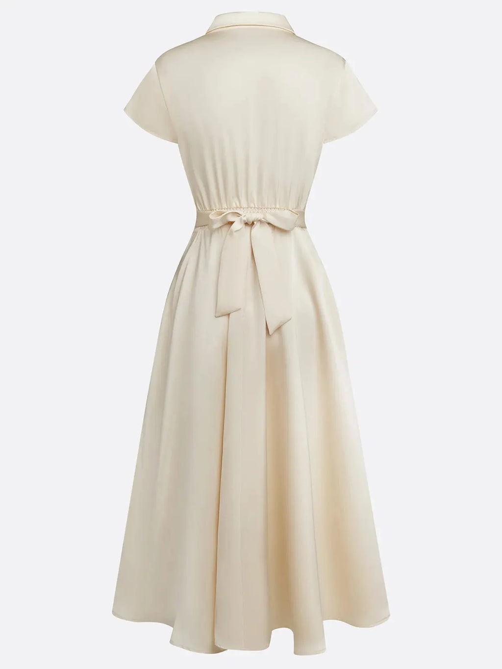 Apricot Embroidery Floral Classic Bow Collar Cap Sleeve A-Line Midi Dress