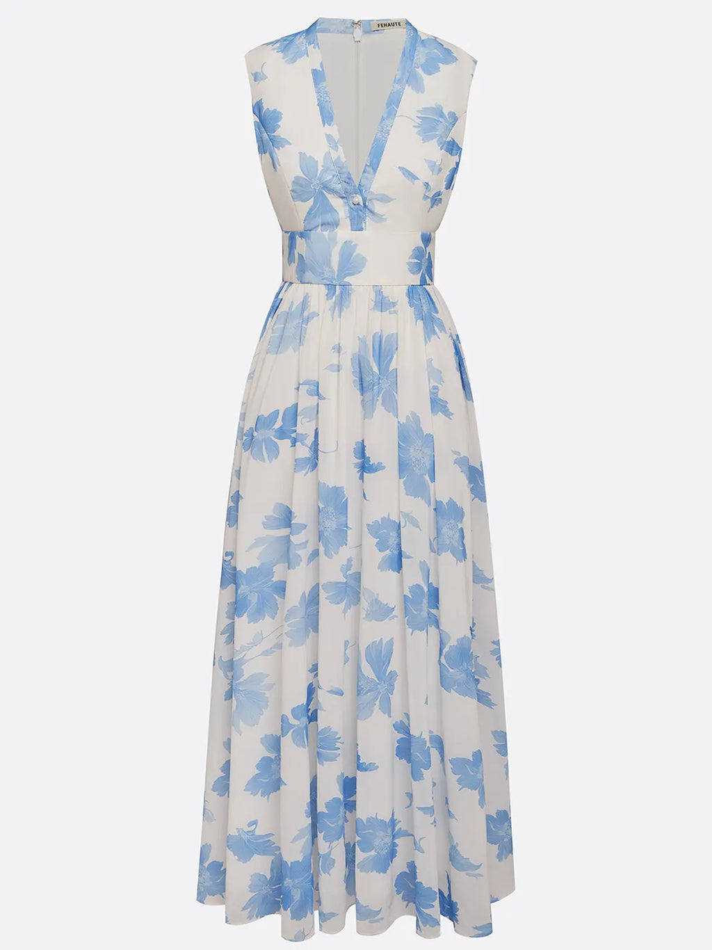 Light Blue Floral Chiffon V Neck Sleeveless A-Line Maxi Dress