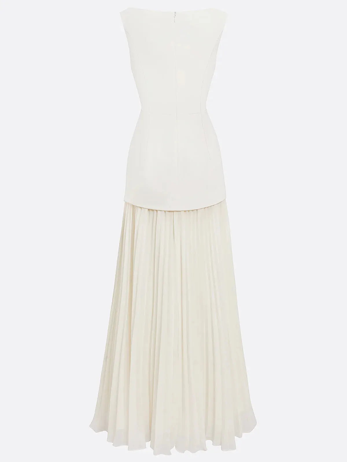 Off White Pleated Classic Boat Neck Sleeveless A-Line Floor-length Gown Dress