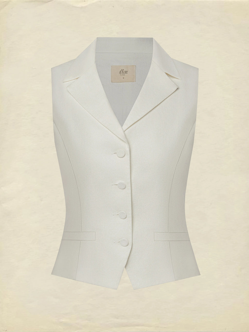 Linen Vest, Sleeveless, Shawl Collar, Plain, Button Design, Vacation, Vintage, White