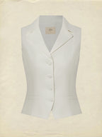 Linen Vest, Sleeveless, Shawl Collar, Plain, Button Design, Vacation, Vintage, White