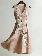 Women's Vintage Rose And Plum Blossom Pattern Casual Linen Blend Dress