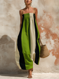 Color-Block Linen-Blend Strapless Maxi Dress