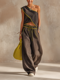 Asymmetrical One-Shoulder Linen-Blend Two-Piece Set
