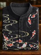 Vintage Japanese Carp Art Print Casual Shirt
