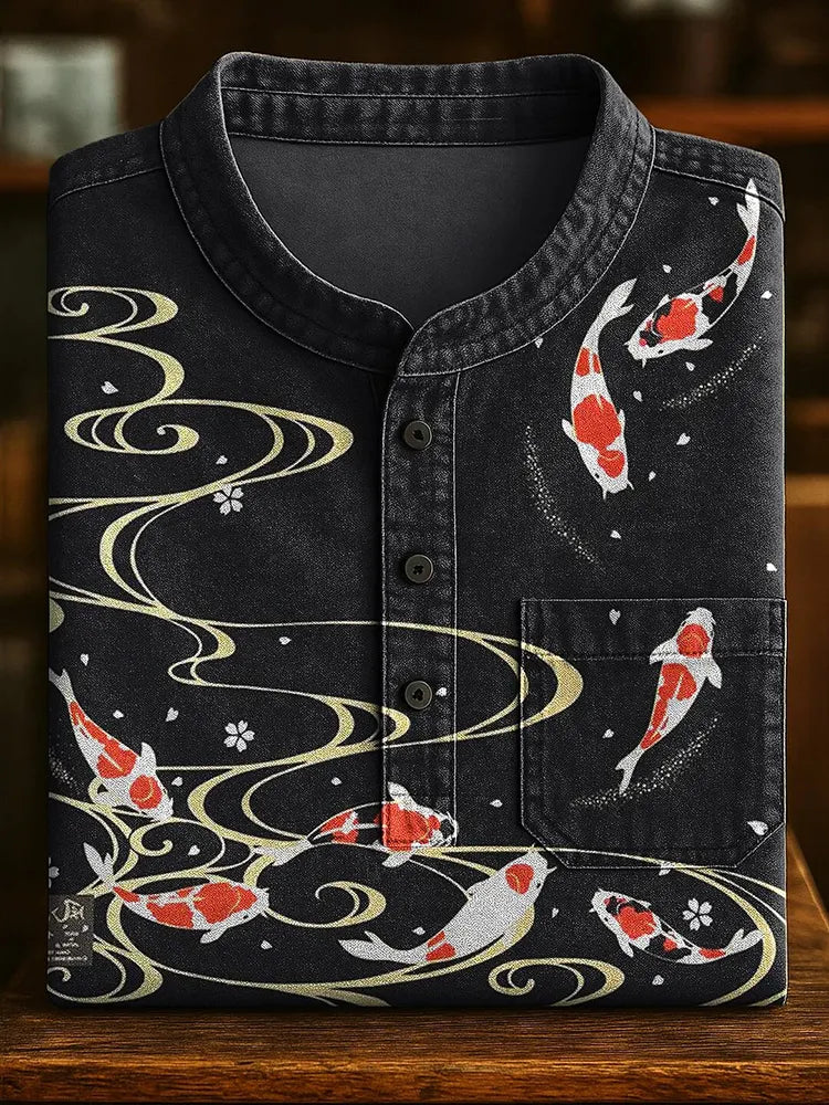Vintage Japanese Carp Art Print Casual Shirt