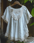 Summer Vacation Ruffle  Lace Patchwork Top   563c