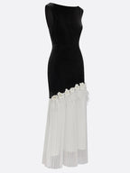 Black Tassel 3D Floral Velvet Boat Neck Sleeveless Mermaid Midi Dress
