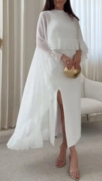 White Beaded Sleeveless Two‑Piece Maxi Dress