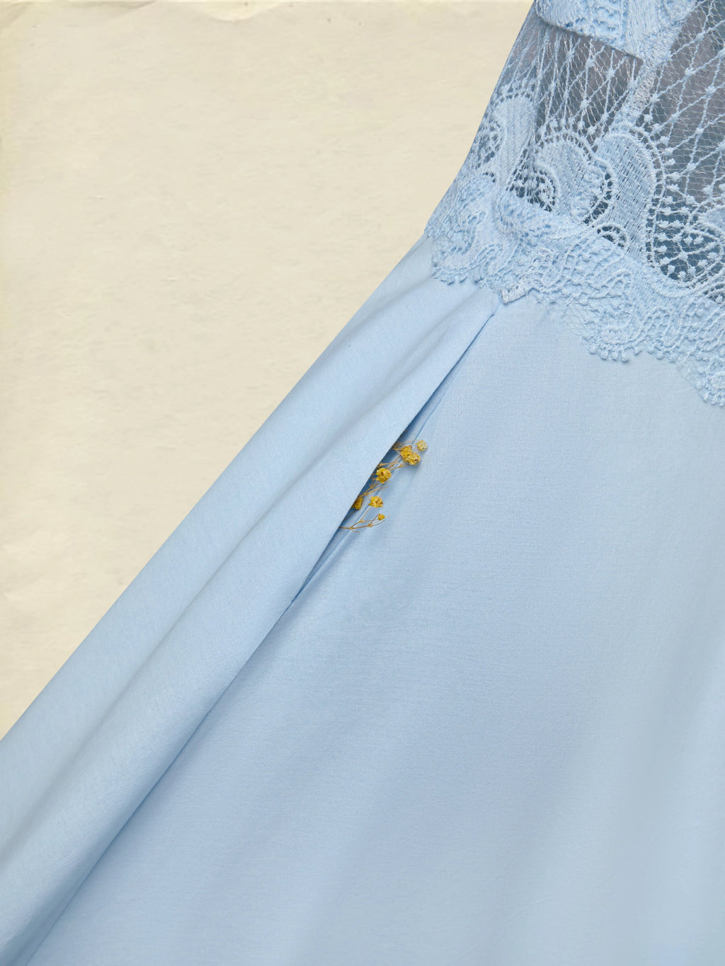 Maxi Cotton Dress, Sleeveless, V Neck, Plain, Lace, French Vintage, Blue