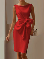 White 3D Bow Sleeveless Sheath Midi Dress