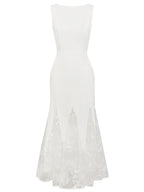 White Lace Boat Neck Sleeveless Mermaid Maxi Dress
