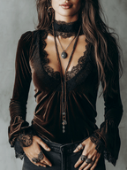 Romantic Black Velvet Lace Blouse