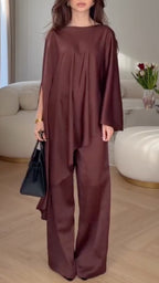 Women's Round Neck Satin Loose Casual Suit