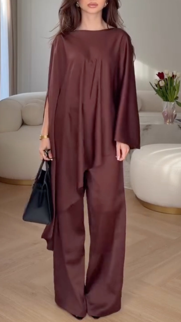 Women's Round Neck Satin Loose Casual Suit