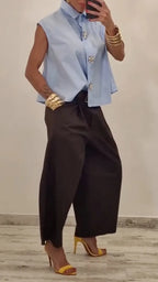Crystal Button Sleeveless Shirt & Barrel Pant Matching Set