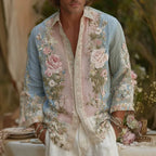 Men's Floral Embroidered Casual Long-sleeved Shirt