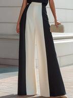 High-Neck Sleeveless Top & Contrast Wide-Leg Pants Set