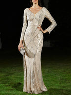 Champagne Mermaid Gown Silver Sequin Dress