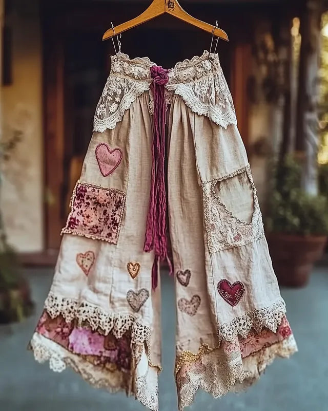 Summer Embroidered Ruffle Lace Patchwork Pants 353a