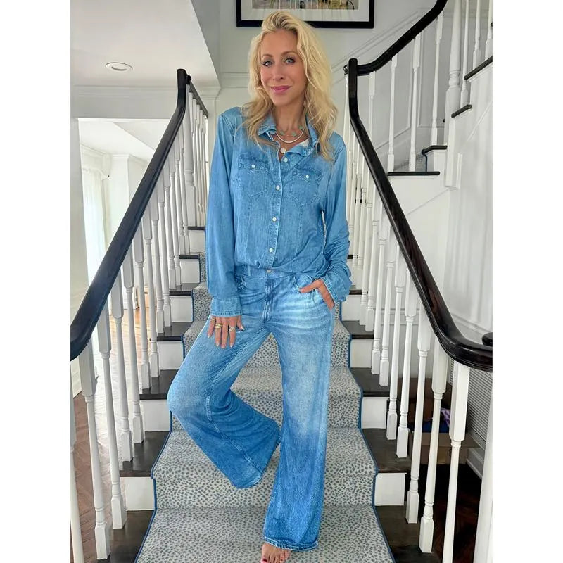 Denim Dreams Pajama Set – Cozy Fit, Soft Denim‐Look Loungewear for All Night Comfort