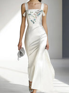 White Satin Embroidered Dress