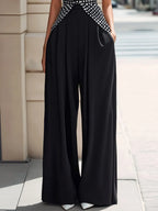 Geometric Print Draped Top And Wide-Leg Pants Set