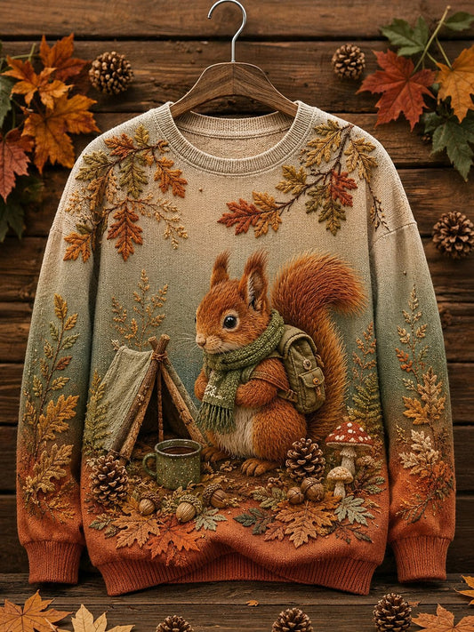 Women's Vintage Woodland Camping Animal Graphic Print Sweatshirt