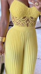 Women's Lace-Panelled Pleated Camisole Jumpsuit