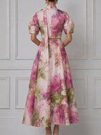 Floral Print Bow-Tie Cropped Top And A-Line Midi Skirt Set