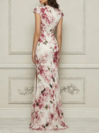 Blooming Watercolor Cap Sleeve Chiffon Dress