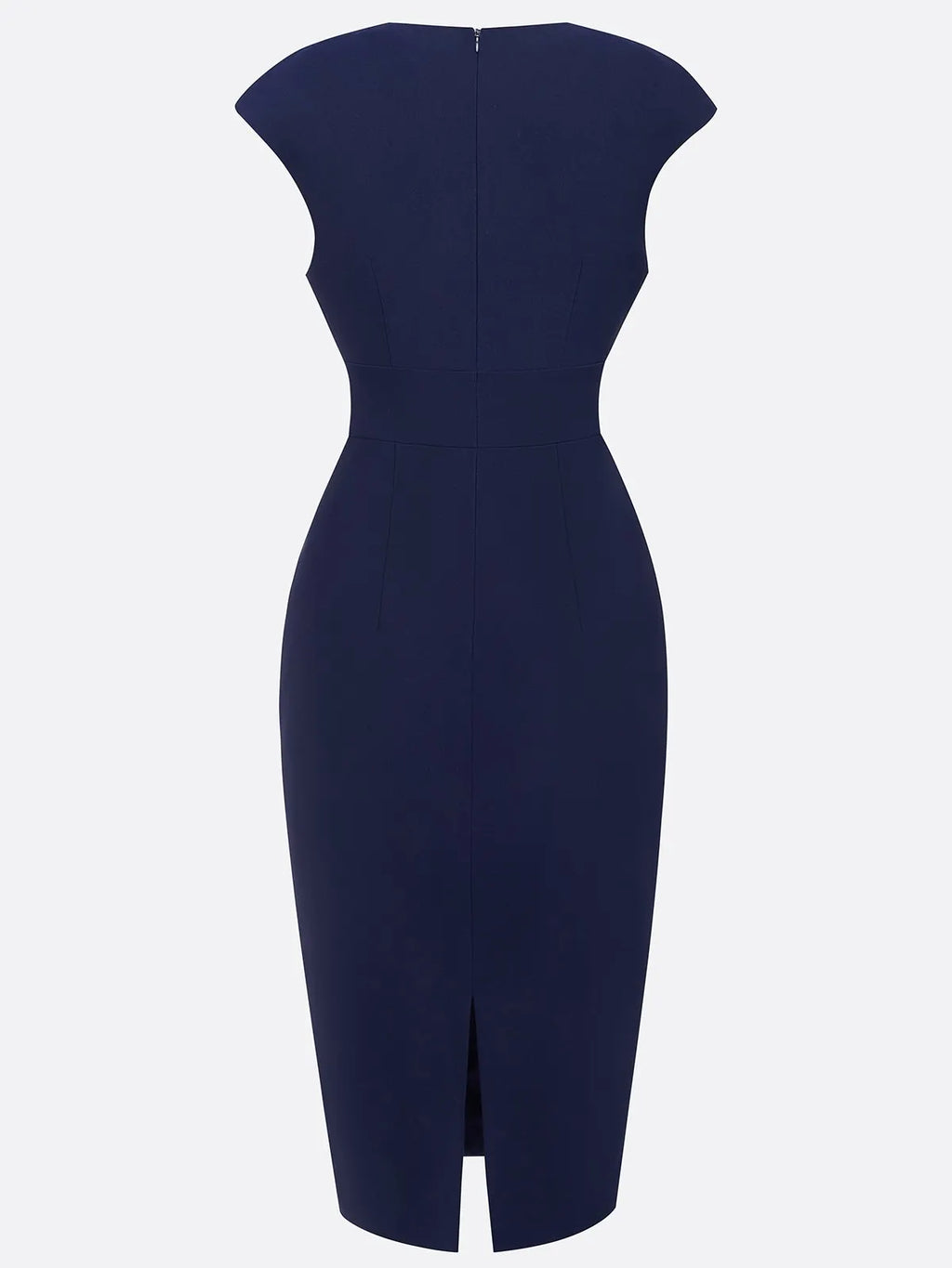Purplish Blue Ruched Crew Neck Sleeveless Sheath Midi Dress